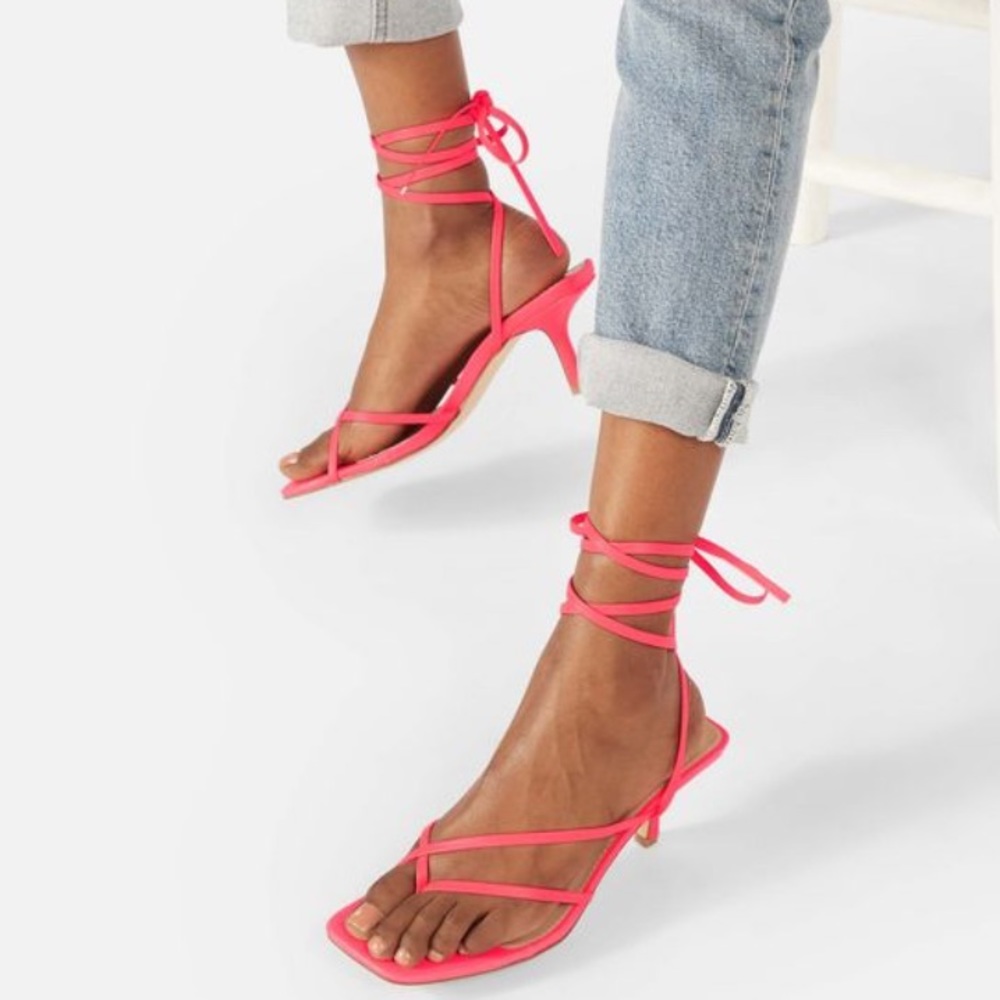 JustFab - Neon Coral Mikelle Strappy Kitten Heel